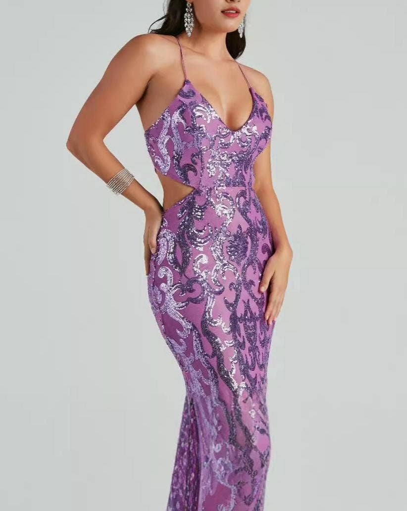 Backless party maxi slip sequin dress