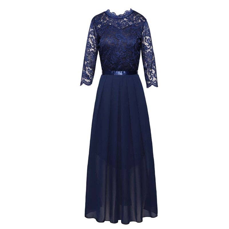Lace Trim Long Evening Dress