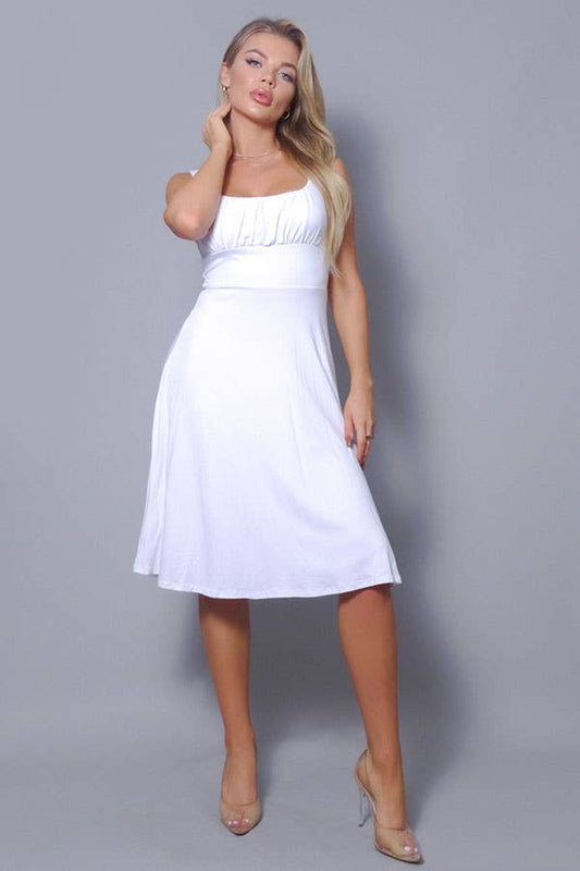 SLEEVELESS GATHERED BUST A LINE DRESS