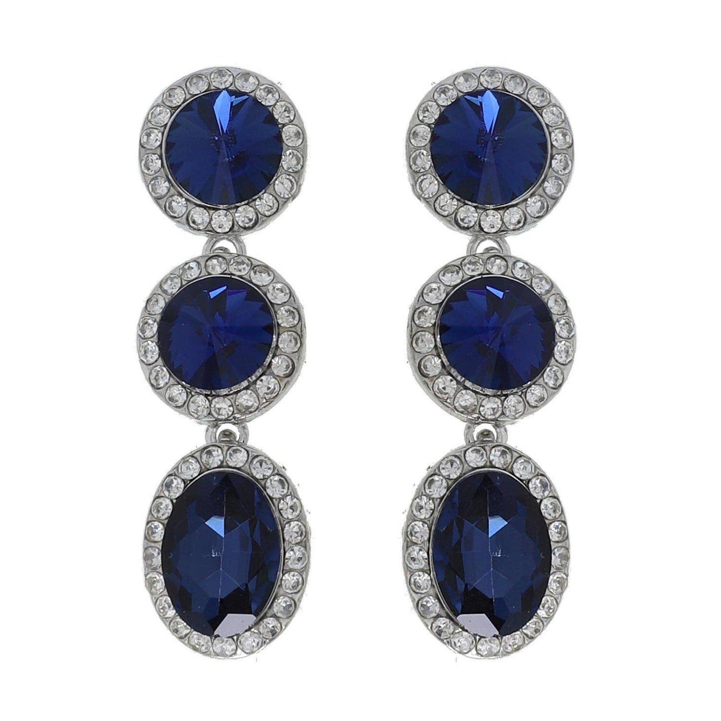Triple Tier Circle & Oval Rhinestone w/ Halo Dangle Earrings