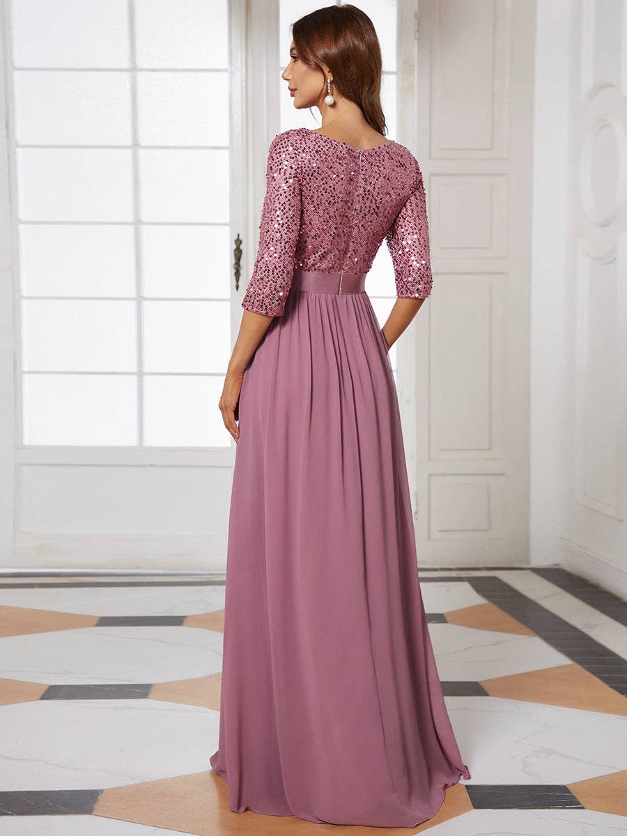Elegant Round Neckline Sequins Patchwork Dress
