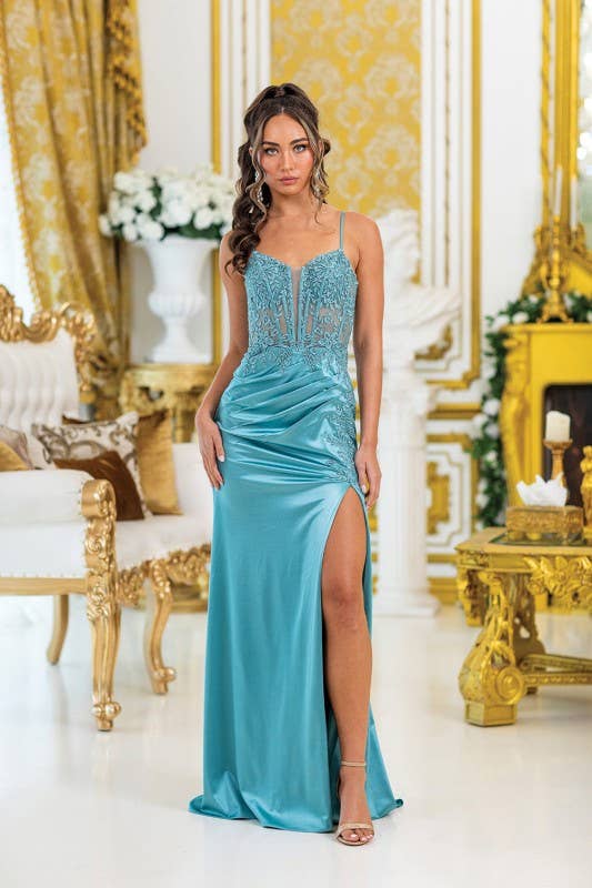 Sheer Corset Prom Dress Beaded