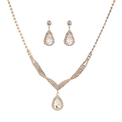 Crystal Teardrop Statement Necklace Set