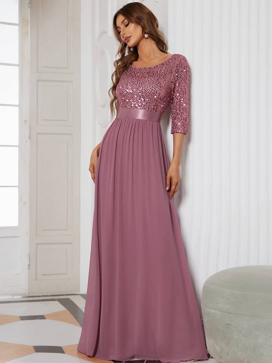 Elegant Round Neckline Sequins Patchwork Dress