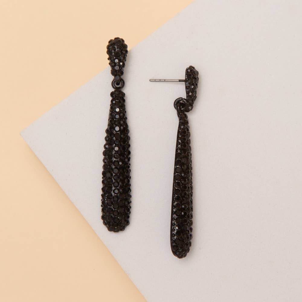 Rhinestone Pave Tapered Teardrop Post Dangle Earrings
