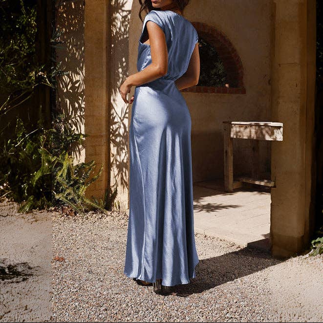 Satin V Neck Mermaid Maxi Party Dress