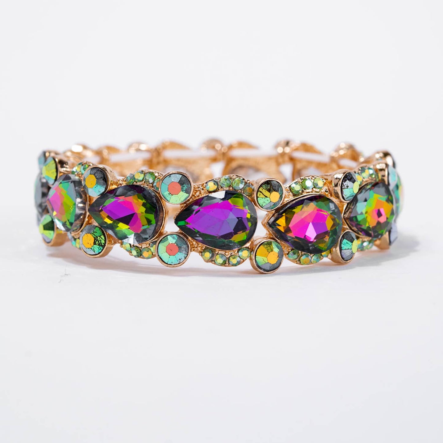 Round and Oval Cut Crystal Embellished Stretch Bracelet
