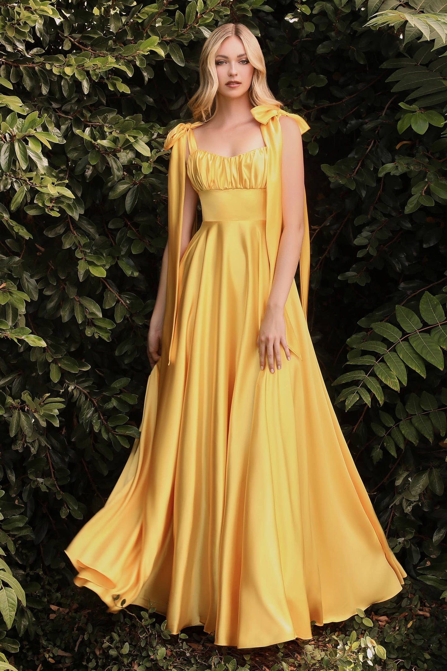 SATIN shoulder bows floor length dress
